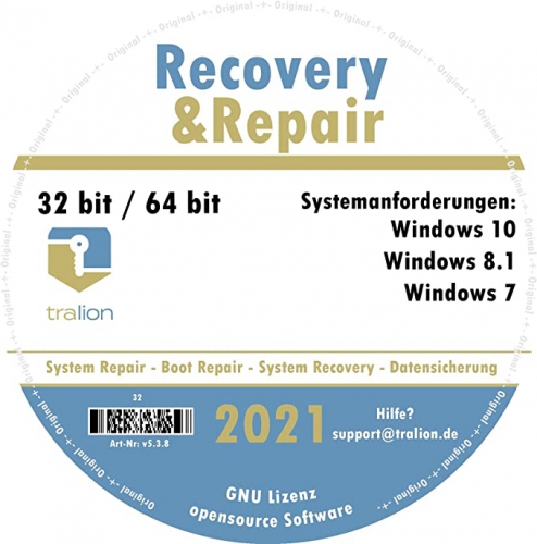Recovery und Repair CD Für Windows 7 - Windows 8 - Windows 10 32 & 64 Bit Version, inkl. DATENRETTUNG